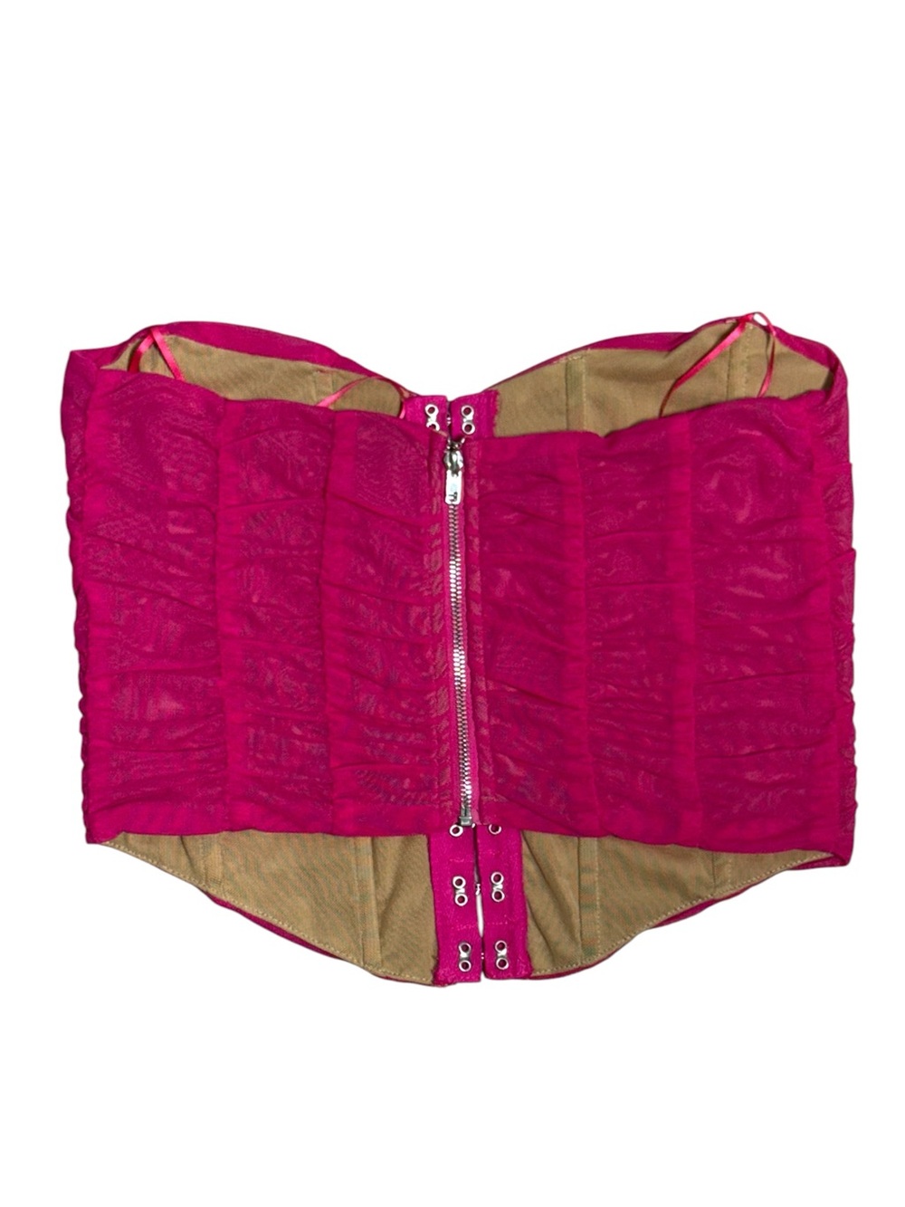 Edit by Nine Mesh Front Hook and Eye Corset Crop Top in Hot Pink/Fuchsia Y2K - Picture 5 of 9